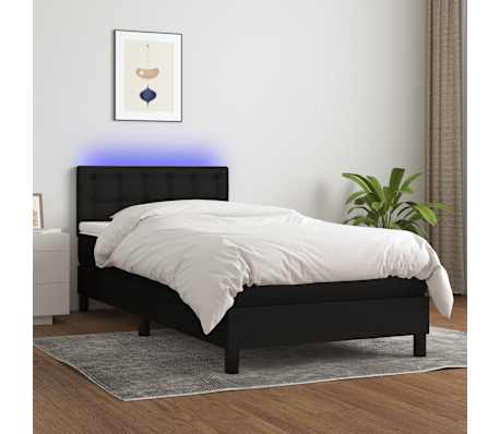 vidaXL Box Spring Bed with Mattress&LED Black 106x203 cm King Single Size Fabric