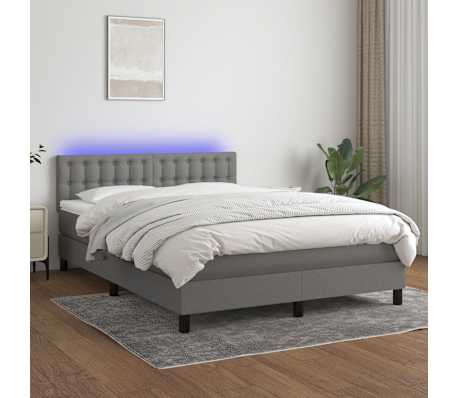vidaXL Box Spring Bed with Mattress&LED Dark Grey 137x187 cm Double Size Fabric