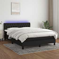 vidaXL Box Spring Bed with Mattress&LED Black 152x203 cm Queen Fabric