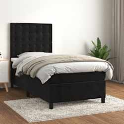 vidaXL Box Spring Bed with Mattress Black 106x203 cm King Single Size Velvet
