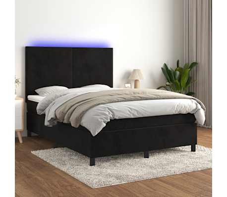 vidaXL Box Spring Bed with Mattress&LED Black 137x187 cm Double Size Velvet