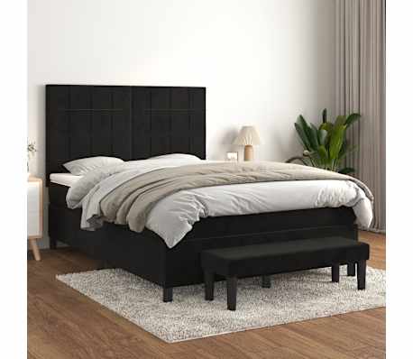 vidaXL Box Spring Bed with Mattress Black 137x187 cm Double Size Velvet