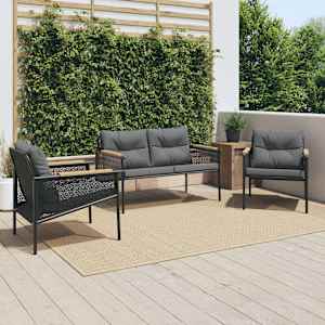 Vrtna balkonska garnitura 3-delna z blazinami črno jeklo