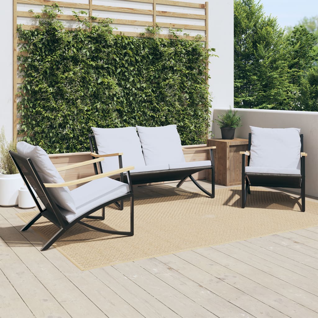 vidaXL Set mobilier de balcon, 3 piese, cu perne, negru, oțel