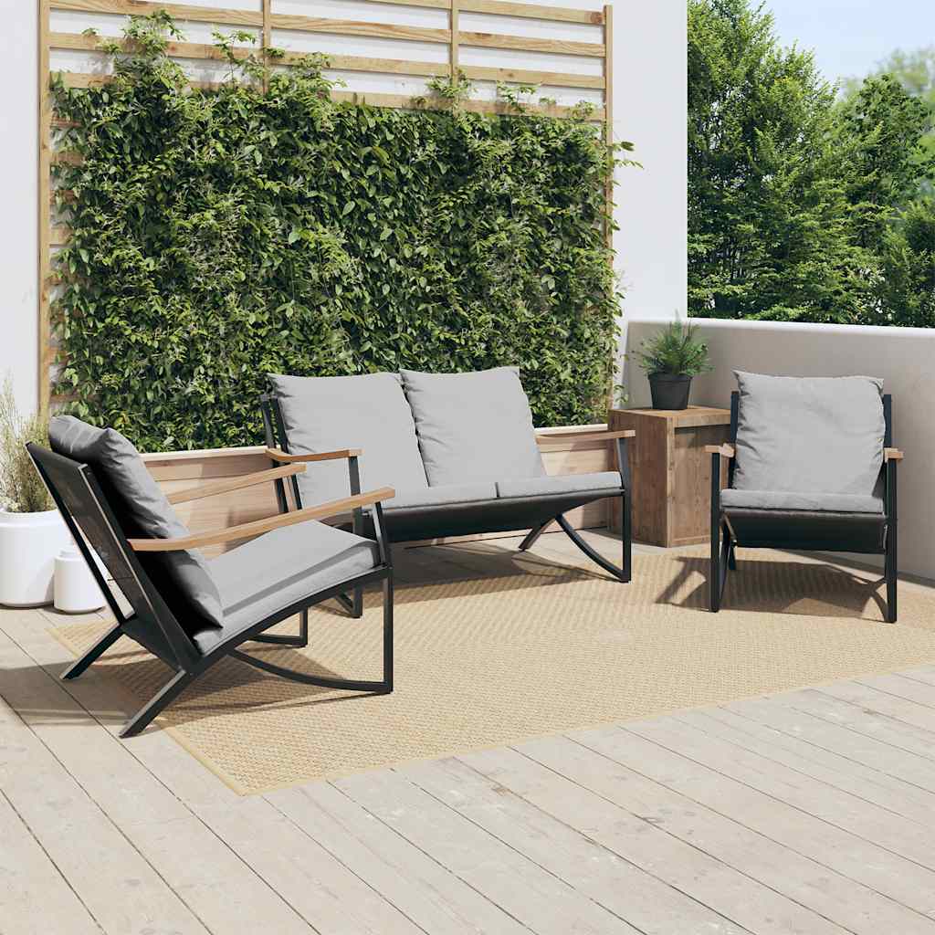 vidaXL Set mobilier de balcon, 3 piese, cu perne, negru, oțel