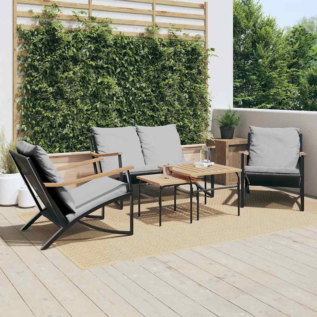 vidaXL Set mobilier de balcon, 5 piese, cu perne, negru, oțel