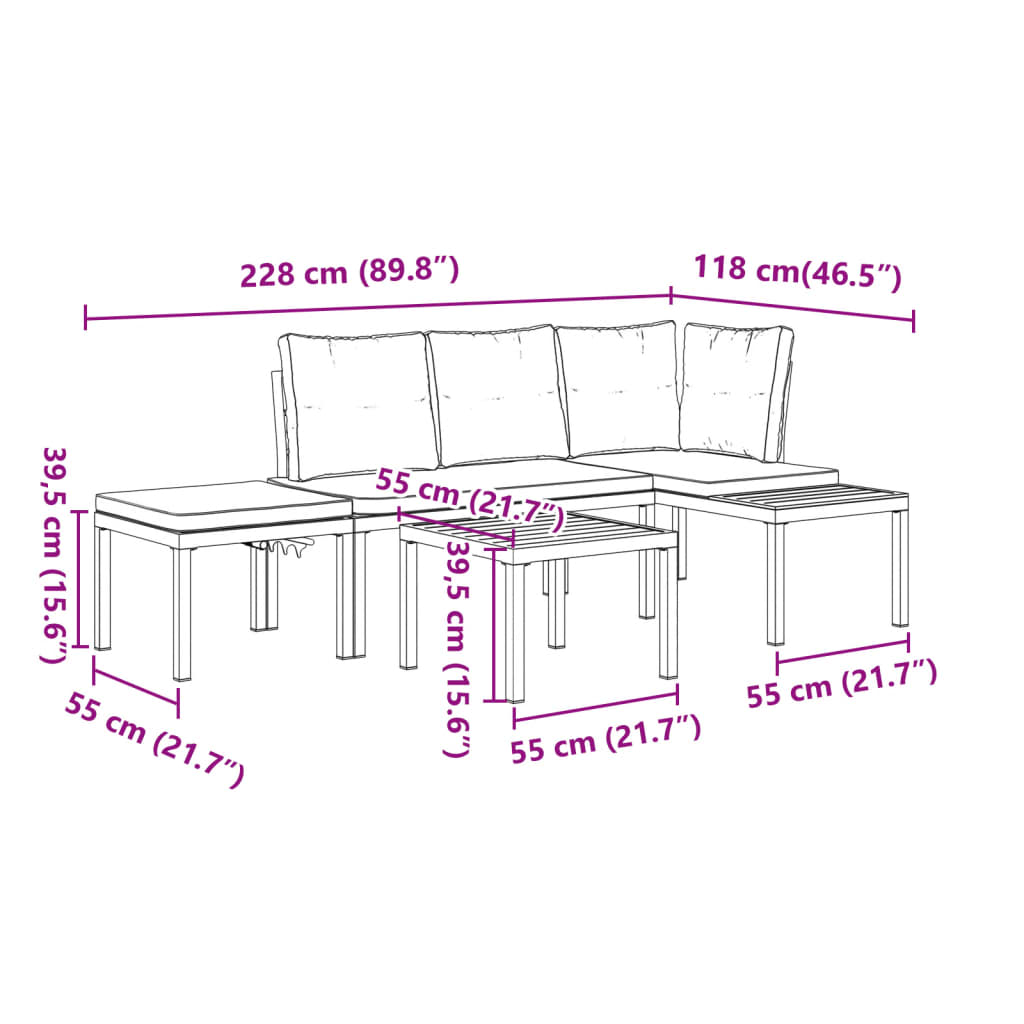 imagem de vidaXL Bancos de jardim com almofadões 4 pcs aço revestido a pó preto11