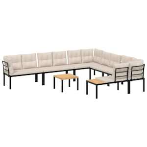 Vrtna garnitura z blazinami 7-delna črno prašno lakirano jeklo - slika 2