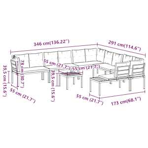 Vrtna garnitura z blazinami 7-delna črno prašno lakirano jeklo - slika 10