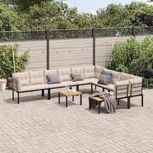 Vrtna garnitura z blazinami 7-delna črno prašno lakirano jeklo