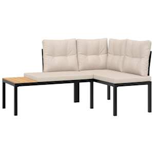 Vrtna sedežna z blazinami 6-delna črno prašno lakirano jeklo - slika 3