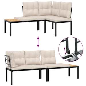 Vrtna sedežna z blazinami 6-delna črno prašno lakirano jeklo - slika 5