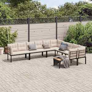 Vrtna sedežna z blazinami 6-delna črno prašno lakirano jeklo