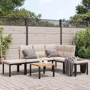 Vrtna sedežna z blazinami 5-delna črno prašno lakirano jeklo