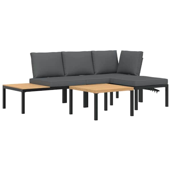 vidaXL 4-osaline aiadiivani komplekt patjadega, must, alumiinium