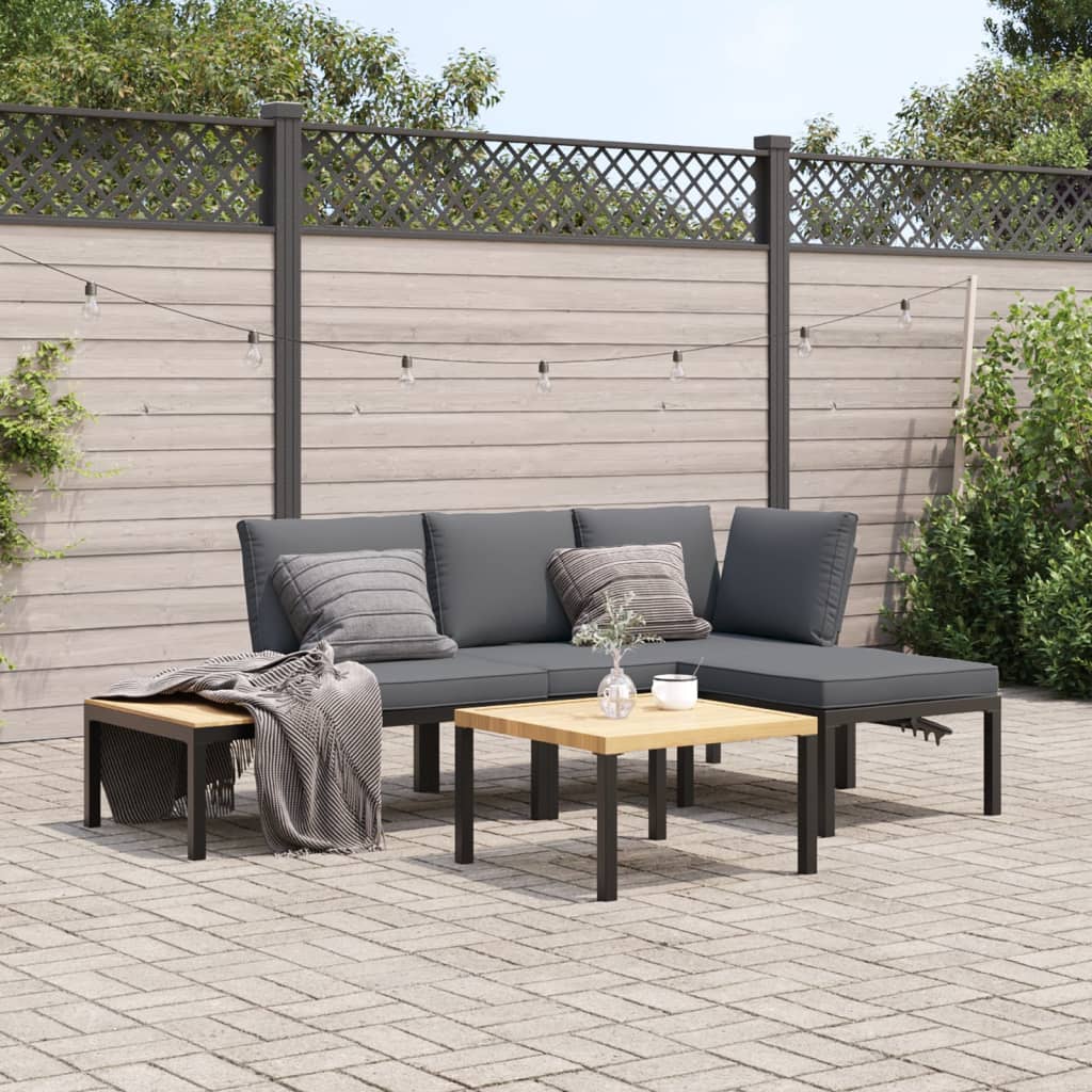 4-tlg. Garten-Sofagarnitur mit Kissen Schwarz Aluminium