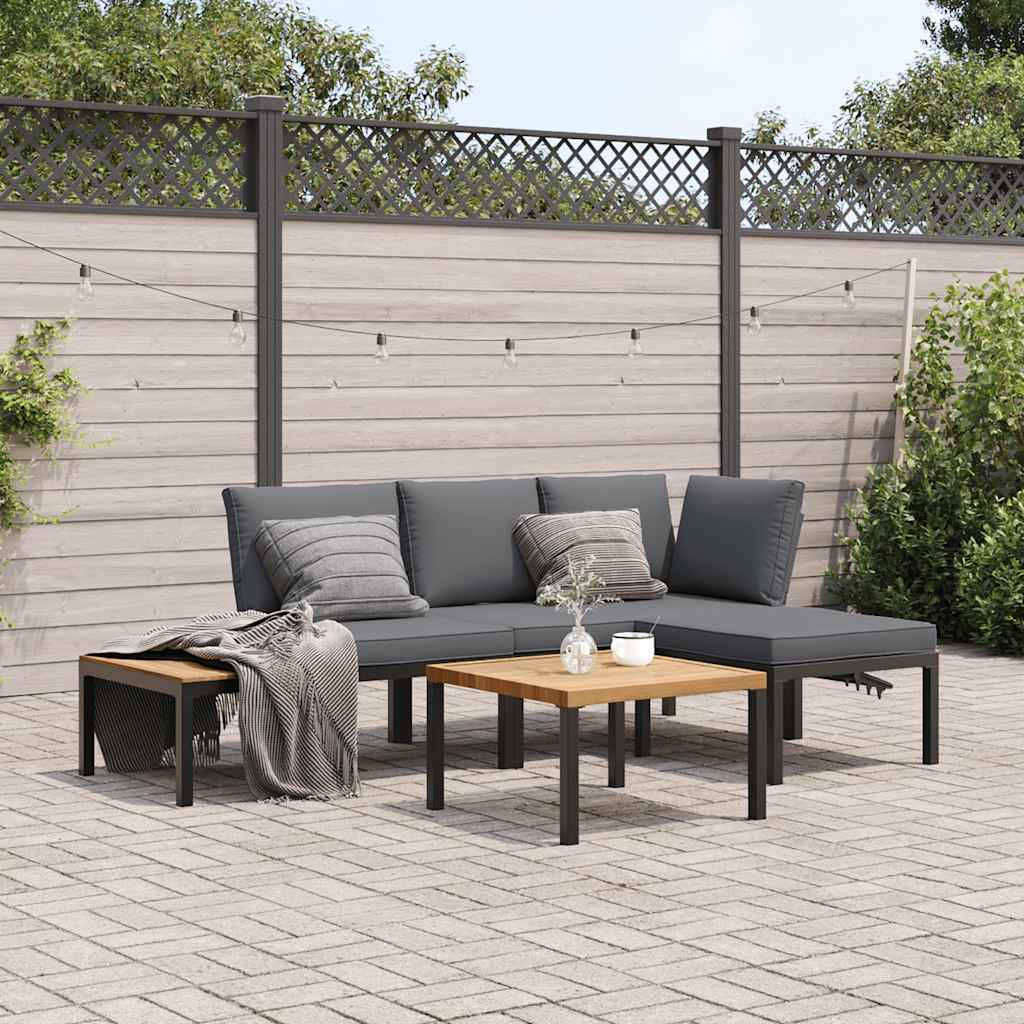 vidaXL 4-tlg. Garten-Sofagarnitur mit Kissen Schwarz Aluminium