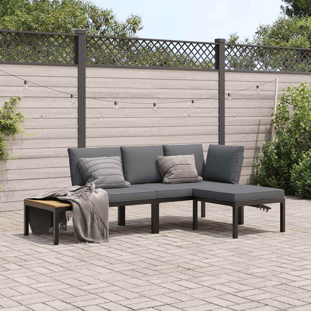 vidaXL 3-tlg. Garten-Sofagarnitur mit Kissen Schwarz Aluminium