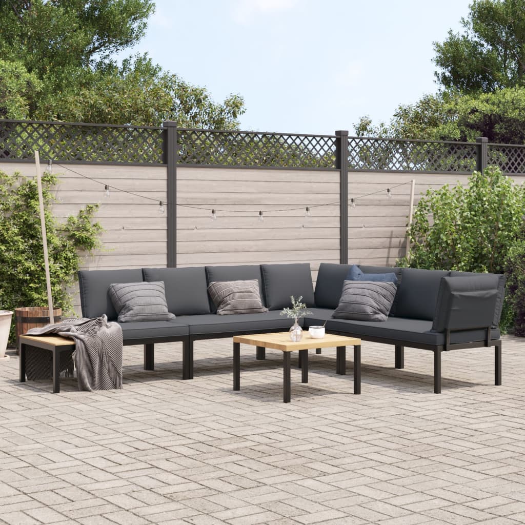 vidaXL 5-tlg. Garten-Sofagarnitur mit Kissen Schwarz Aluminium