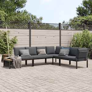 Vrtna sedežna garnitura z blazinami 4-delna črn aluminij