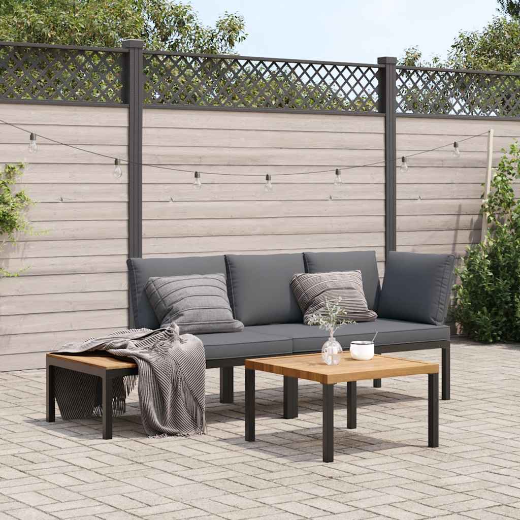 vidaXL 3 pcs conjunto de sofás p/ jardim c/ almofadões alumínio preto