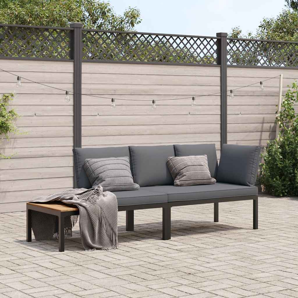 vidaXL 2-tlg. Garten-Sofagarnitur mit Kissen Schwarz Aluminium