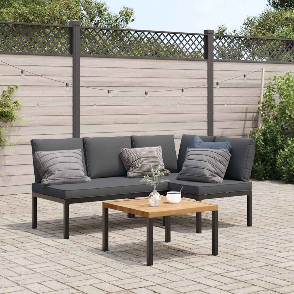 vidaXL 3-tlg. Garten-Sofagarnitur mit Kissen Schwarz Aluminium