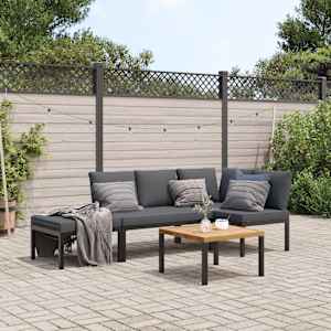 Vrtna sedežna garnitura 4-delna z blazinami črn aluminij