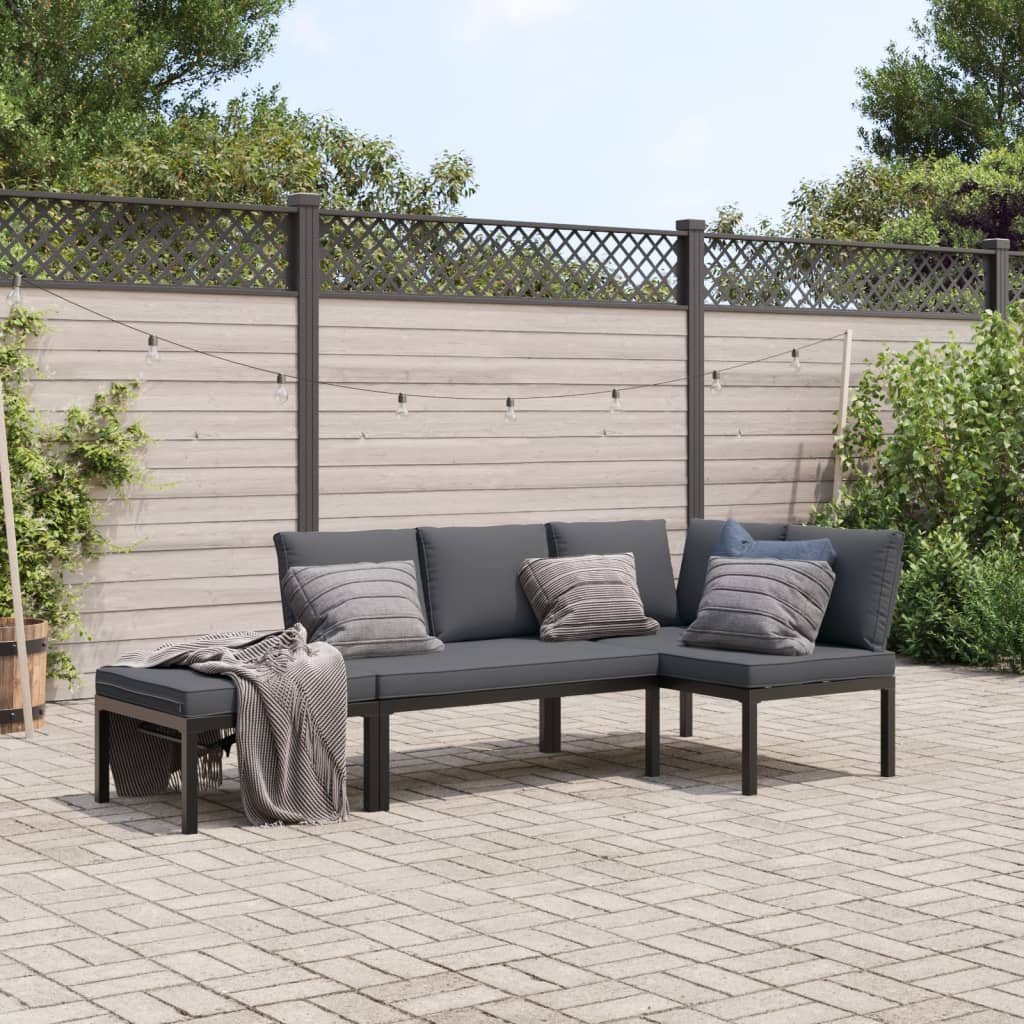 vidaXL 3-tlg. Garten-Sofagarnitur mit Kissen Schwarz Aluminium