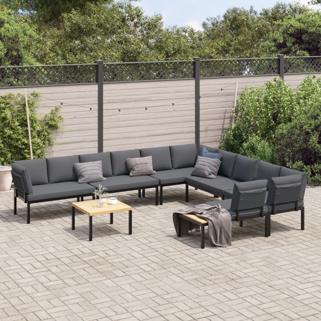 vidaXL 7-tlg. Garten-Sofagarnitur mit Kissen Schwarz Aluminium