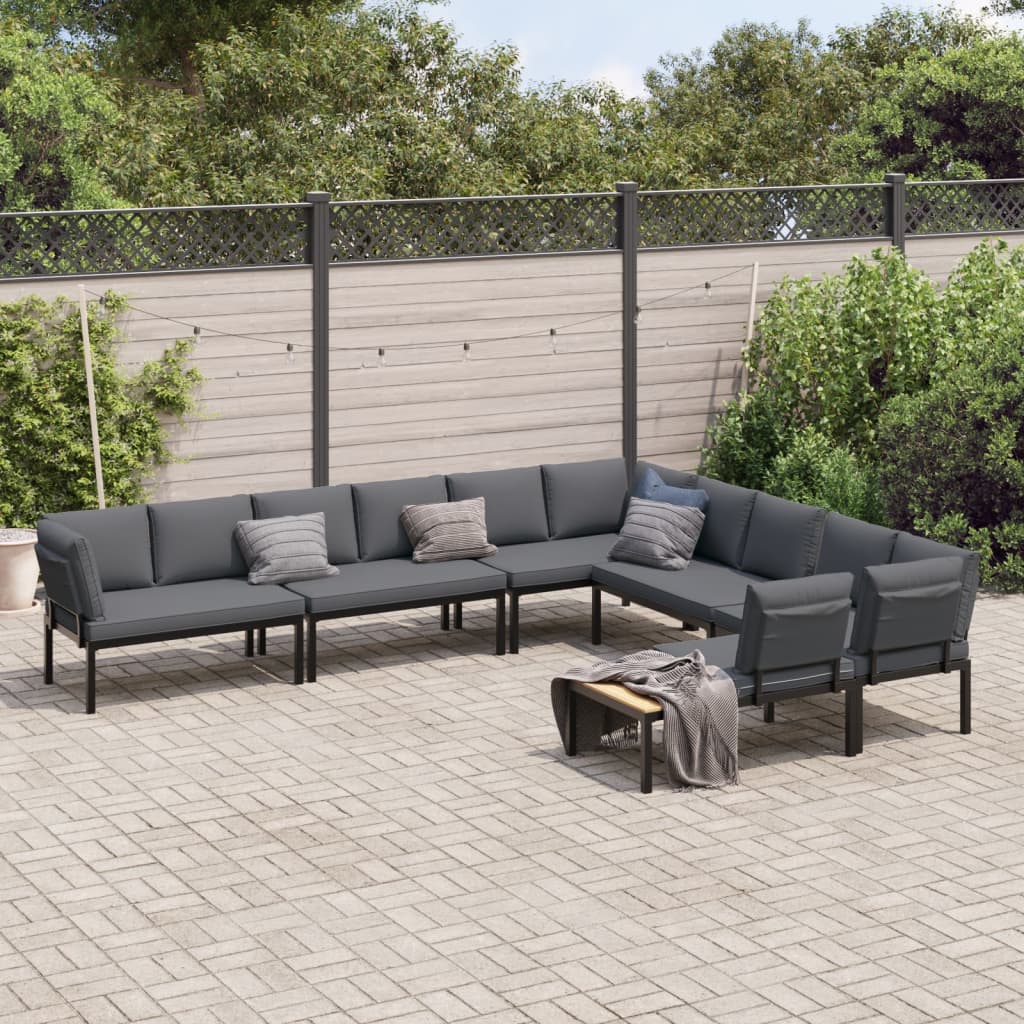 vidaXL 6-tlg. Garten-Sofagarnitur mit Kissen Schwarz Aluminium