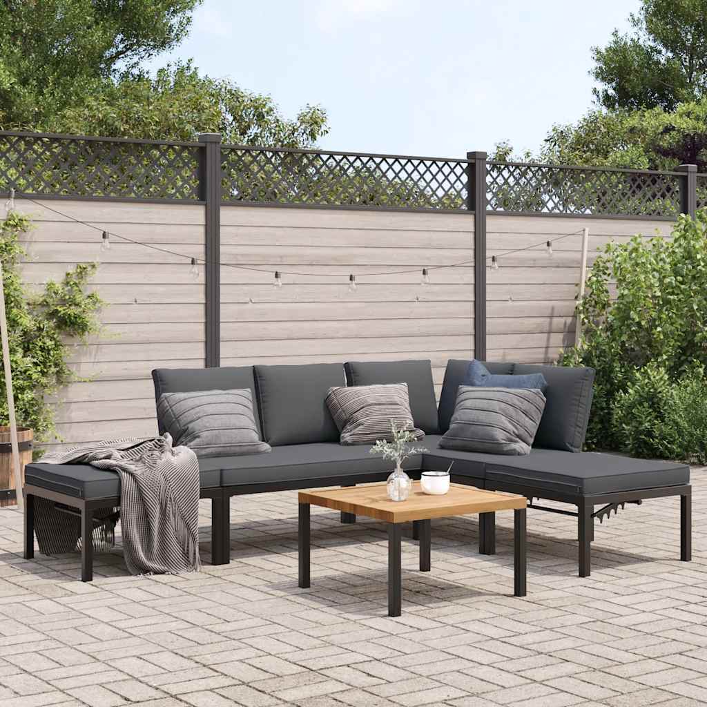 vidaXL 5-tlg. Garten-Sofagarnitur mit Kissen Schwarz Aluminium