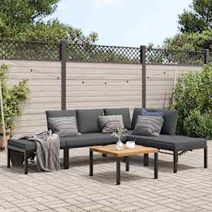 Vrtna sedežna garnitura 5-delna z blazinami črn aluminij