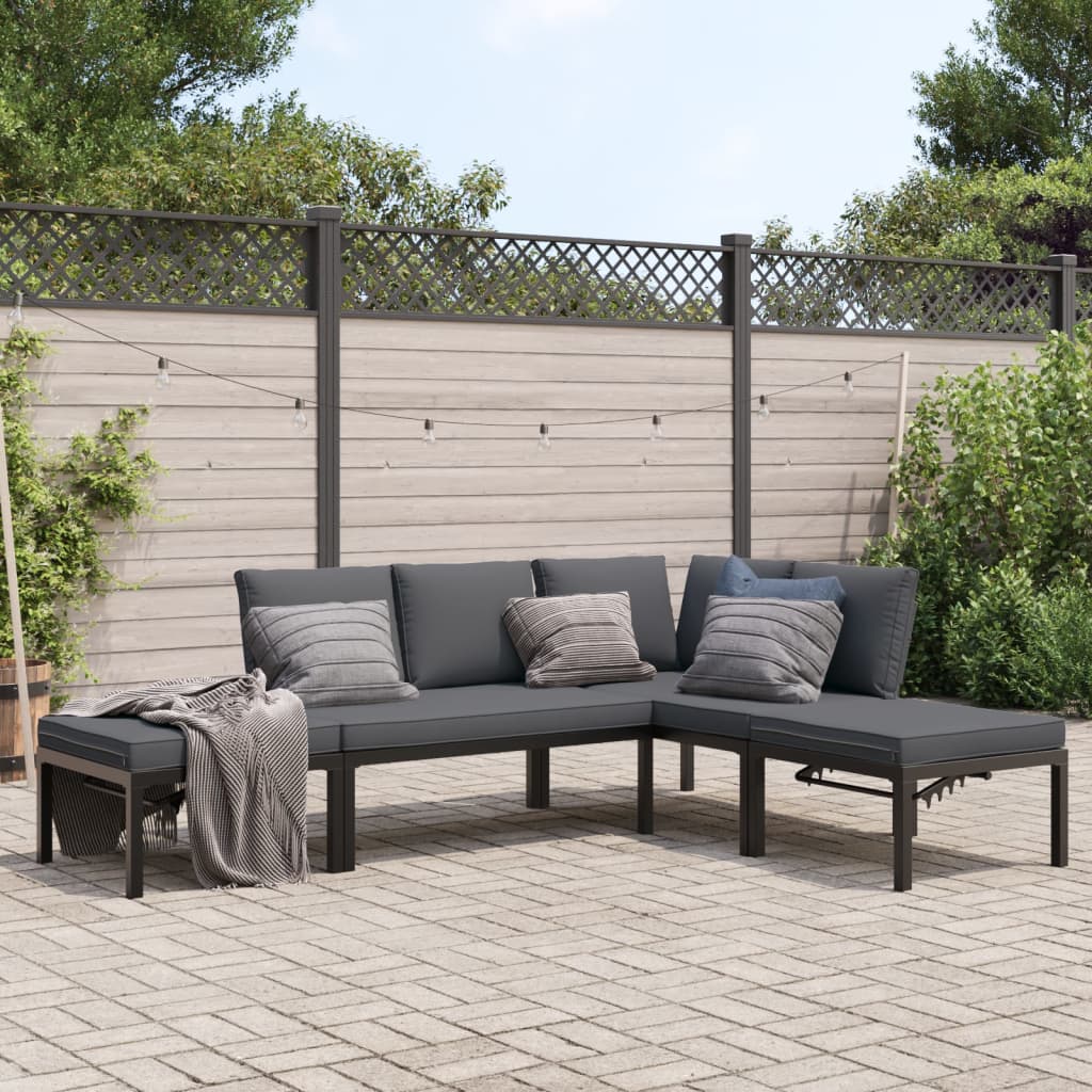 vidaXL 4-tlg. Garten-Sofagarnitur mit Kissen Schwarz Aluminium