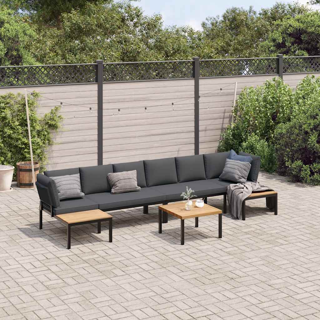 vidaXL 5-tlg. Garten-Sofagarnitur mit Kissen Schwarz Aluminium