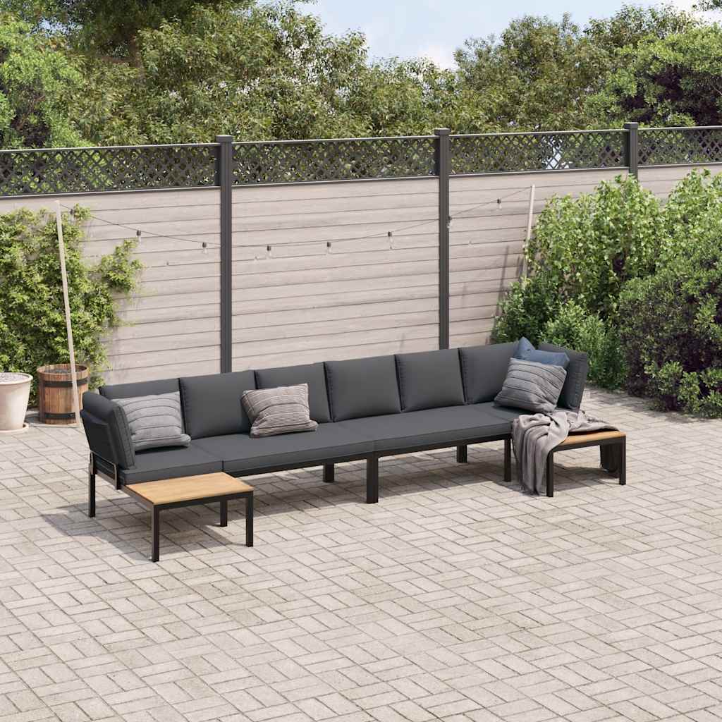 vidaXL 4-tlg. Garten-Sofagarnitur mit Kissen Schwarz Aluminium