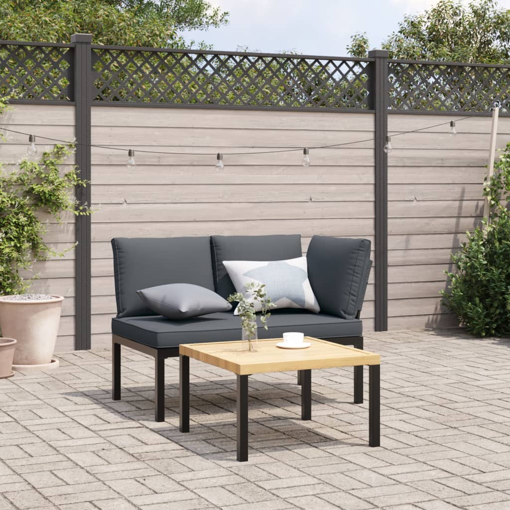 vidaXL 2-tlg. Garten-Sofagarnitur mit Kissen Schwarz Aluminium