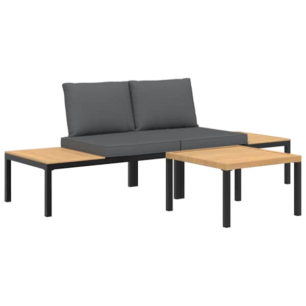 vidaXL 3-osaline aiadiivani komplekt patjadega, must, alumiinium
