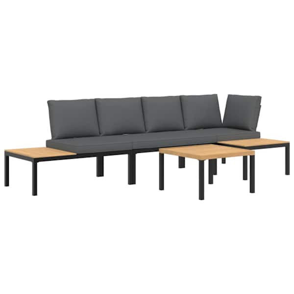 vidaXL 4-osaline aiadiivani komplekt patjadega, must, alumiinium