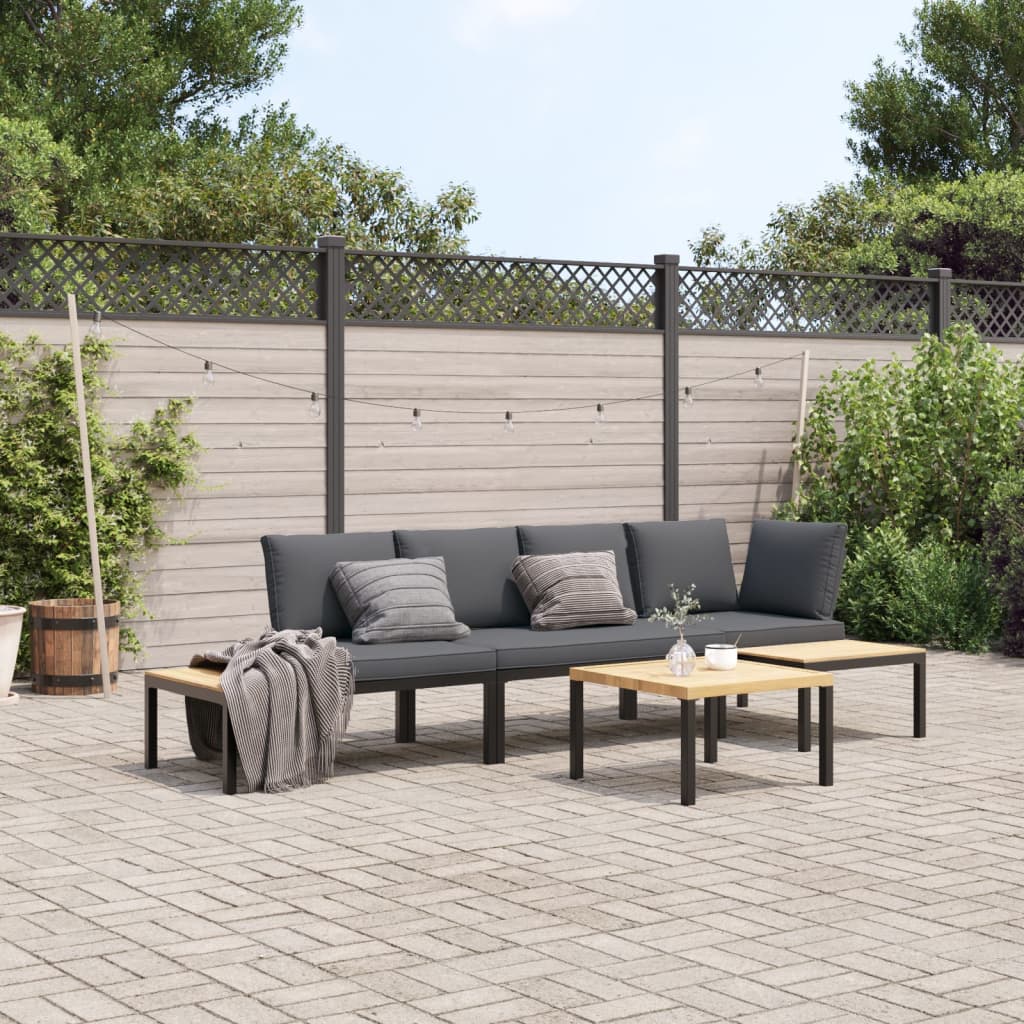 vidaXL 4-tlg. Garten-Sofagarnitur mit Kissen Schwarz Aluminium