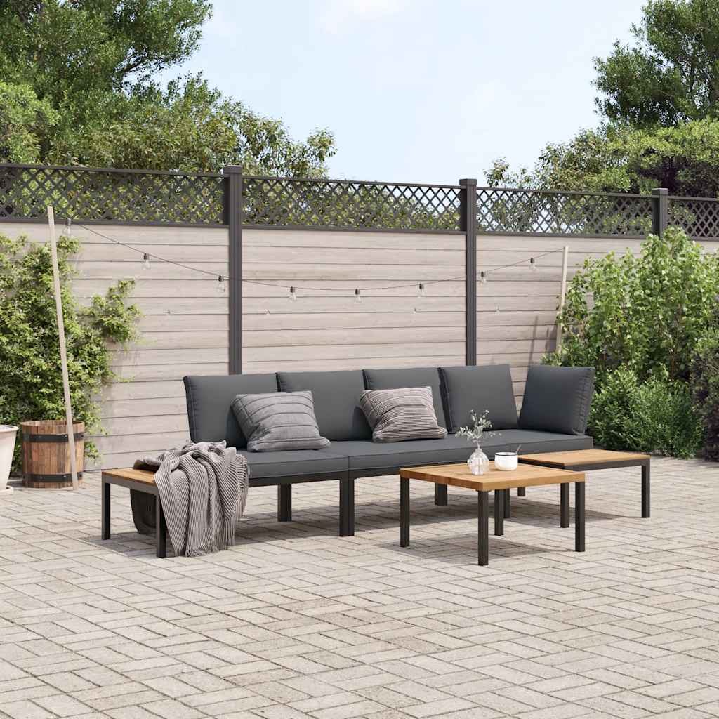 vidaXL 4-tlg. Garten-Sofagarnitur mit Kissen Schwarz Aluminium