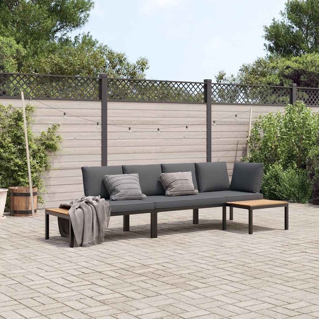 vidaXL 3-tlg. Garten-Sofagarnitur mit Kissen Schwarz Aluminium