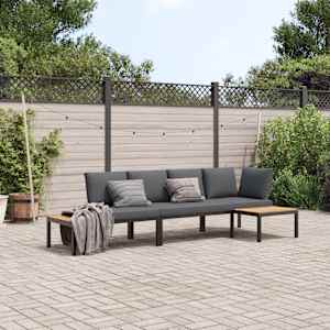 Vrtna sedežna garnitura z blazinami 3-delna črn aluminij