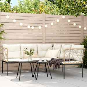 Vrtni kavč z blazinami oblika črke L črno jeklo in tekstilen