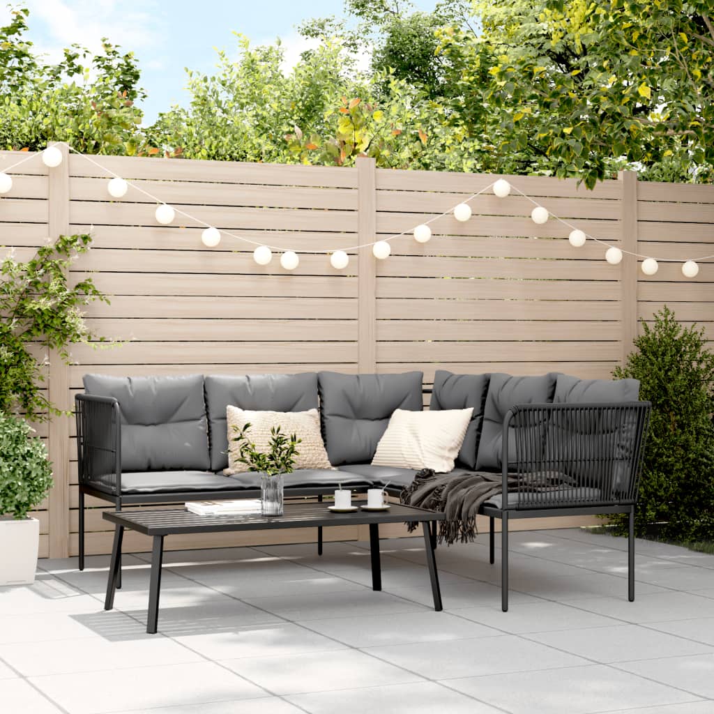 vidaXL Loungeset met kussens staal en textileen zwart afbeelding