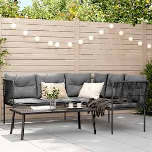 Vrtna sedežna garnitura z blazinami črno jeklo in tekstilen