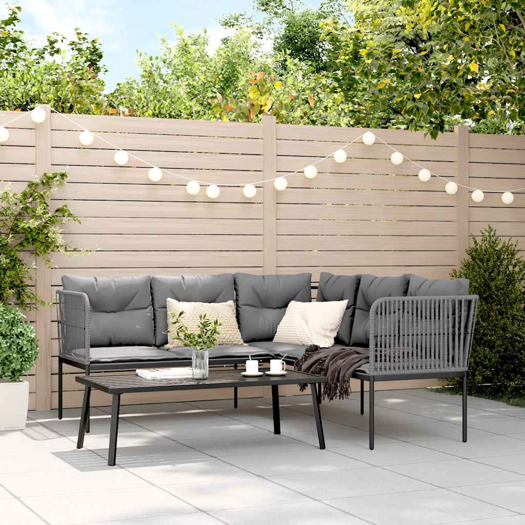 vidaXL Loungeset met kussens staal en textileen zwart afbeelding