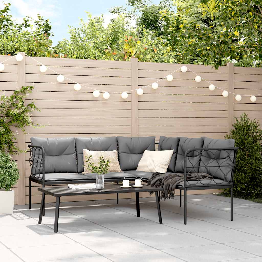 vidaXL Loungeset met kussens staal en textileen zwart afbeelding