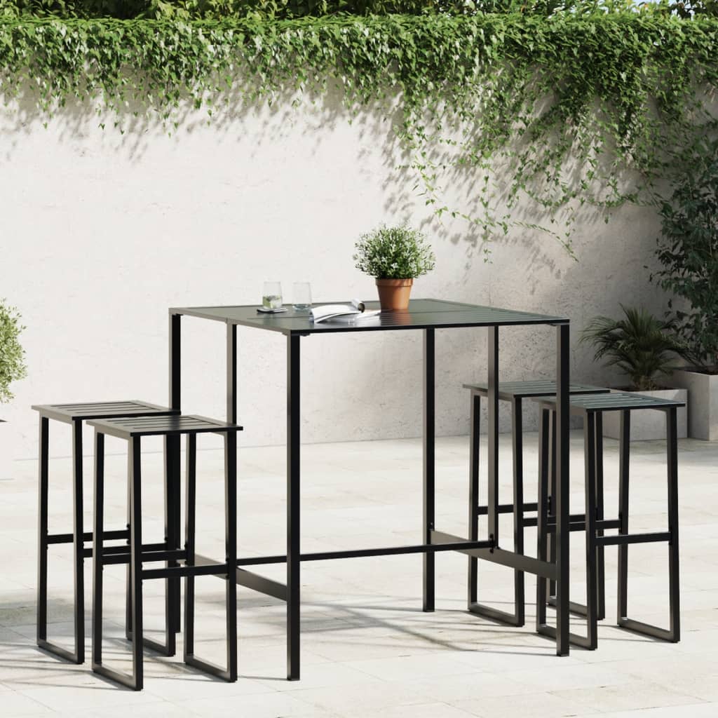 imagem de vidaXL Conjunto de bar para jardim 5 pcs aço revestido a pó preto1