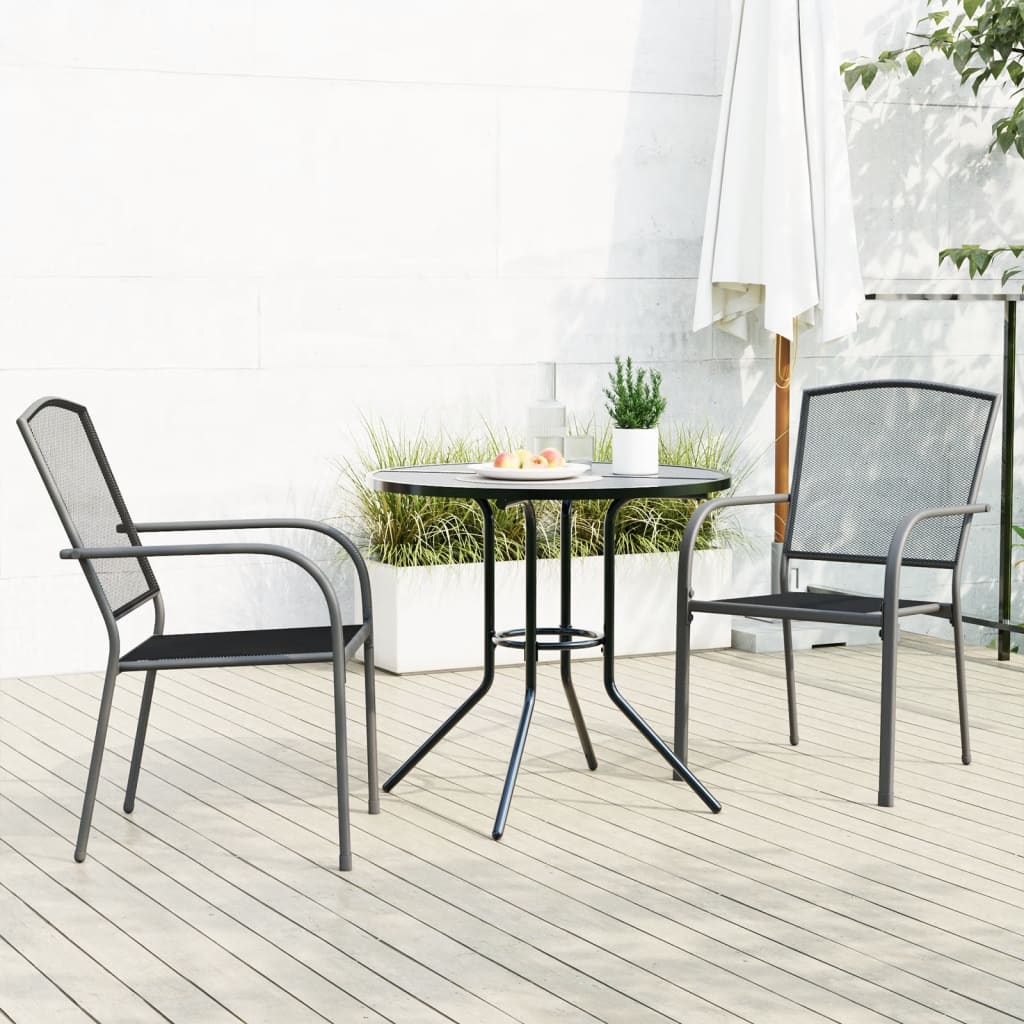 vidaXL Set scaune de grădină stivuibile, 3 buc., antracit, oțel vopsit